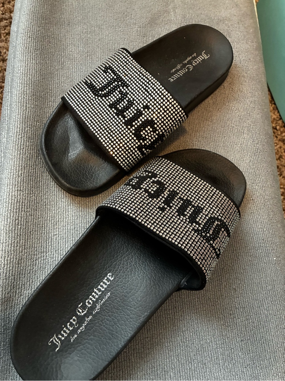 Juicy Couture Black Rhinestone Logo Slides